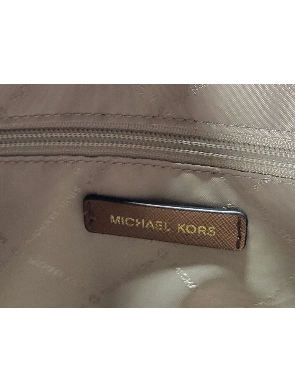 Michael Kors Brown Saffiano Medium Tote Zip Top Gold Hardware Charm Pockets